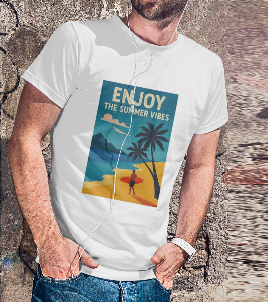 Enjoy The Summer Vibes Ocean Beach Sunset Scene T-Shirt