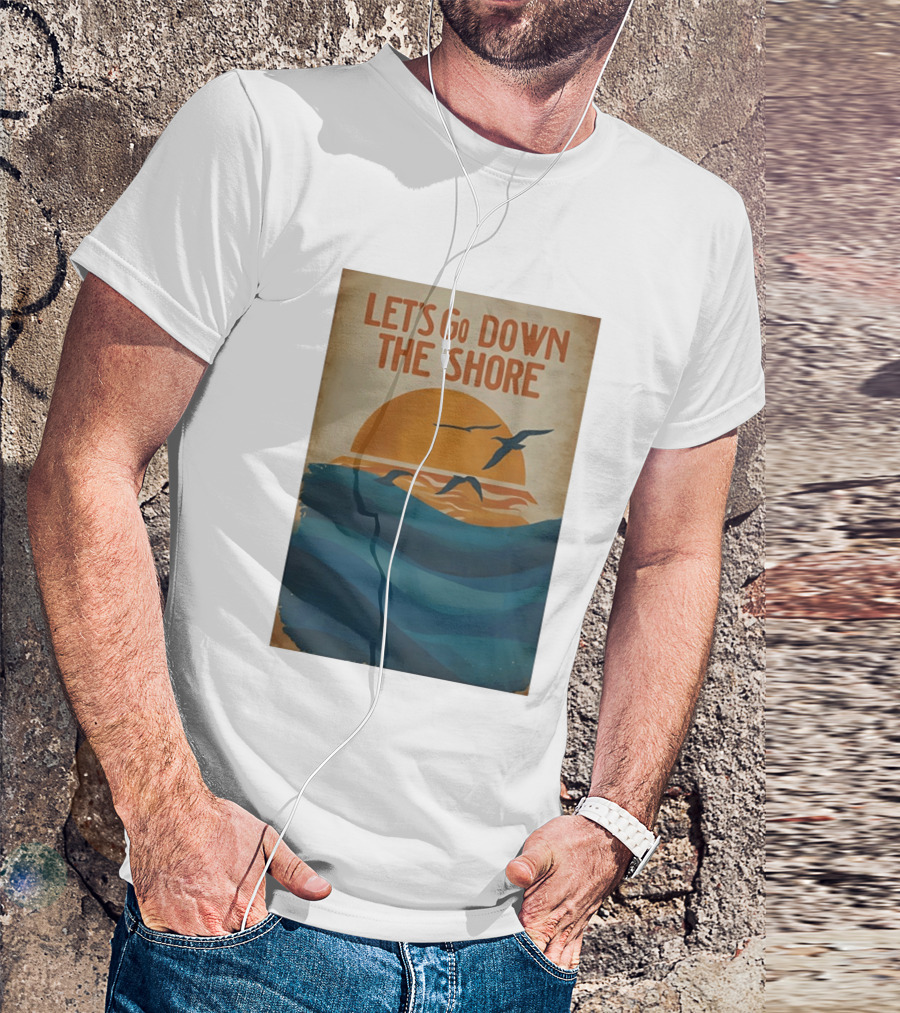 Let's Go Down The Shore Seaside Sunset Ocean Waves And Seagulls T-Shirt
