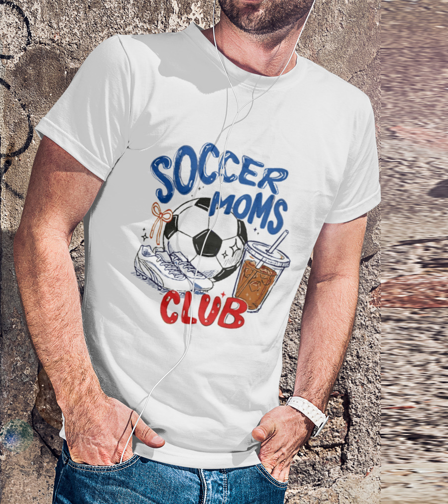 Soccer Moms Club With Soccer Ball Cleats And Iced Drink T-Shirt