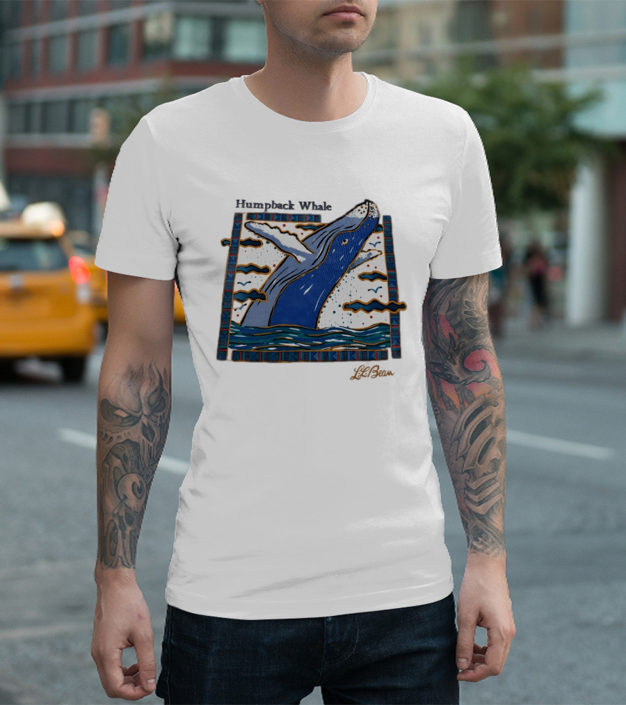 Humpback Whale Maritime Art 1990s Vibe Splashing Waves And Clouds Scene T-Shirt