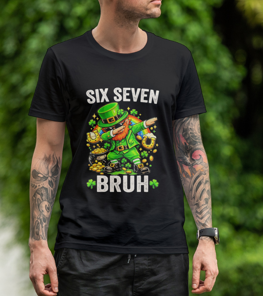 St Patrick's Day Six Seven Bruh Meme Shamrock 67 T-Shirt