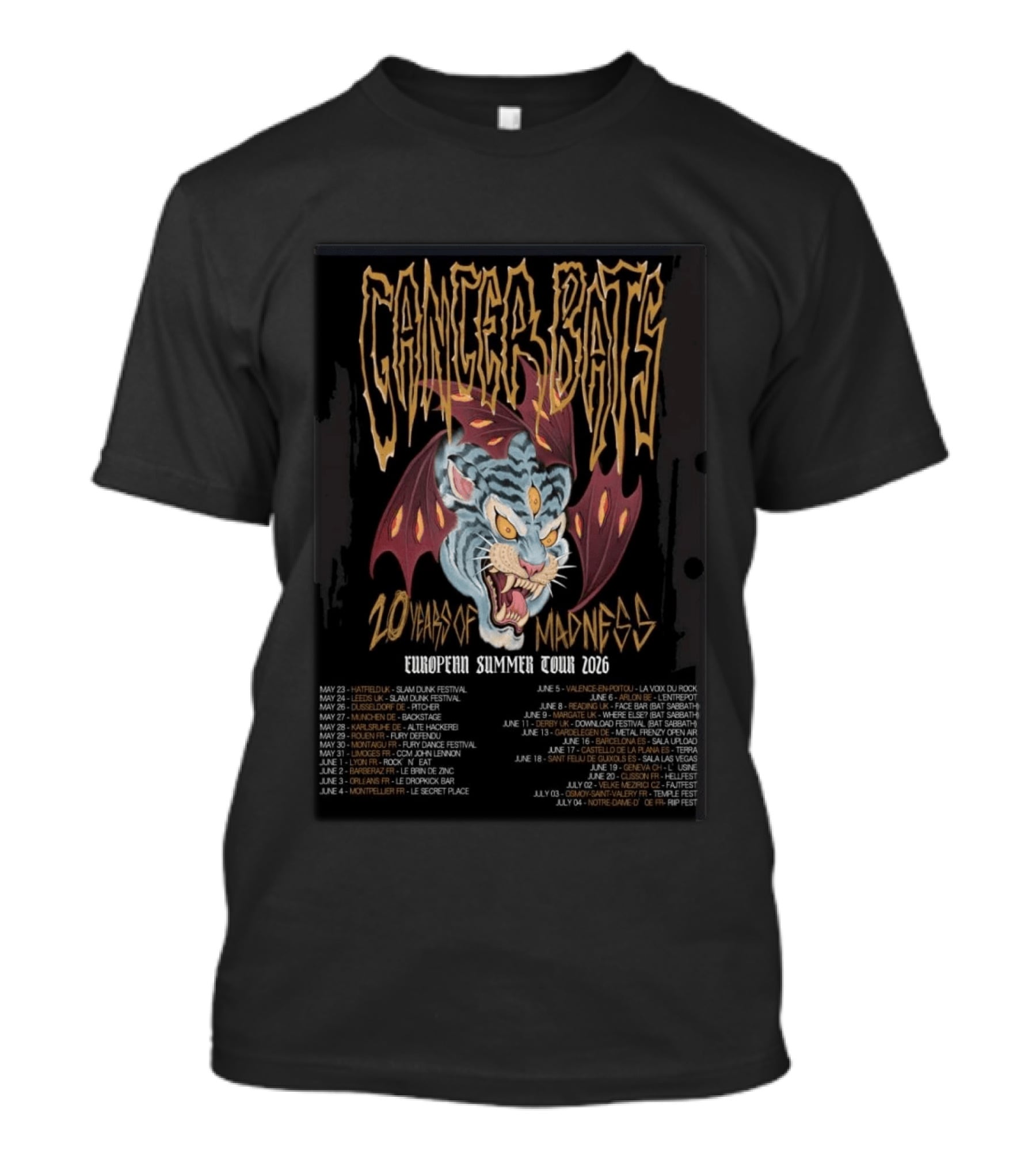 Cancer Bats 20 Years Of Madness European Summer Tour 2026 Dates T-Shirt