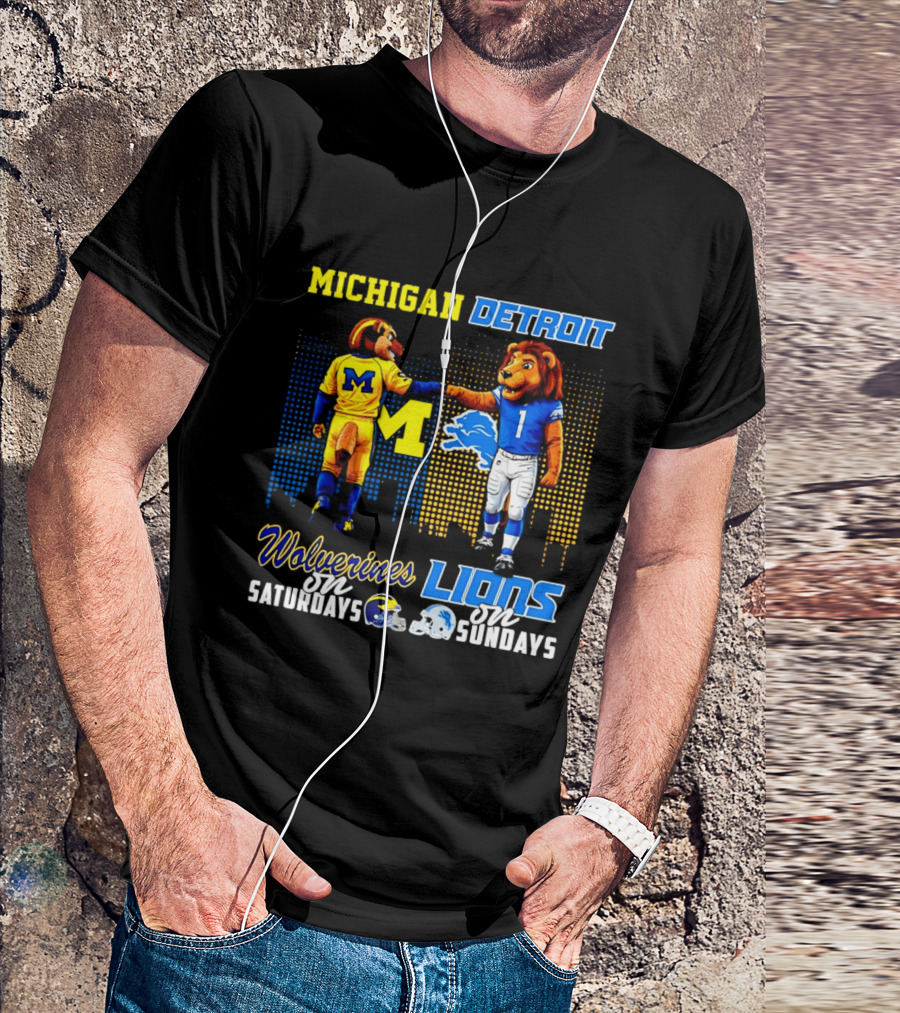 Michigan Wolverines Saturdays Detroit Lions Sundays Skyline T-Shirt