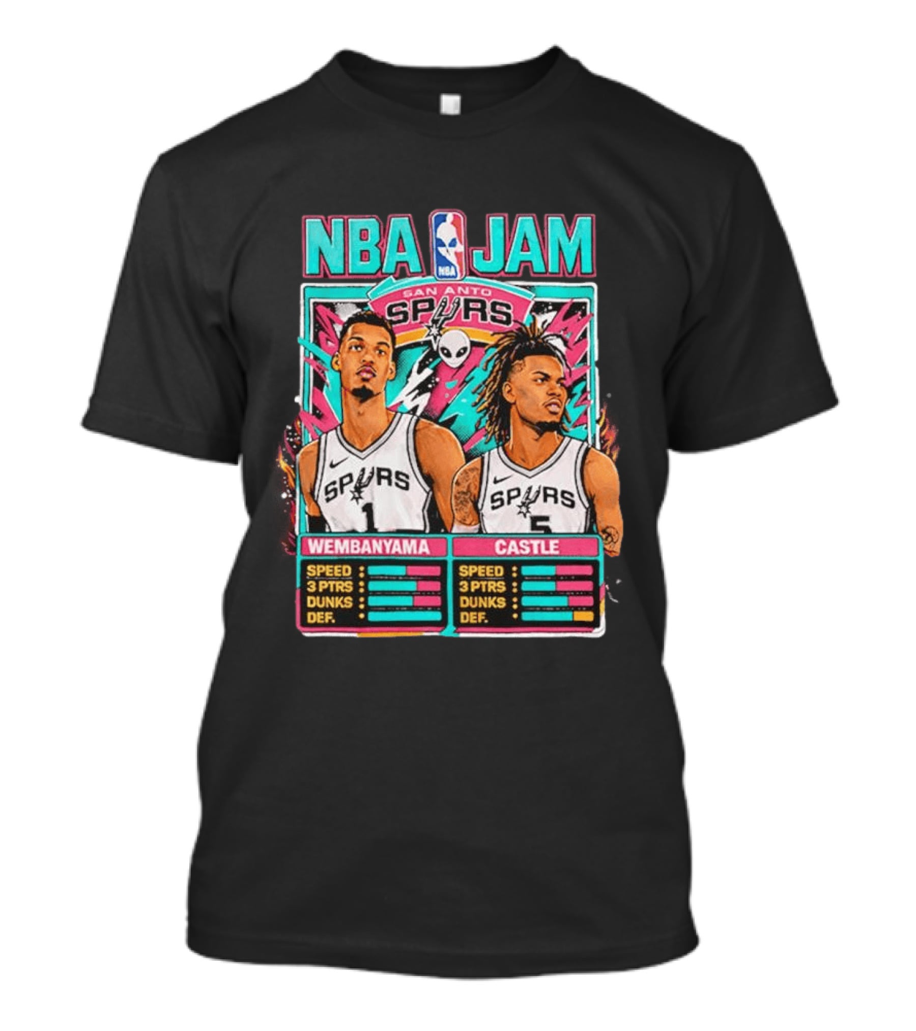 NBA Jam San Antonio Spurs Wembanyama Castle Roster Stats T-Shirt