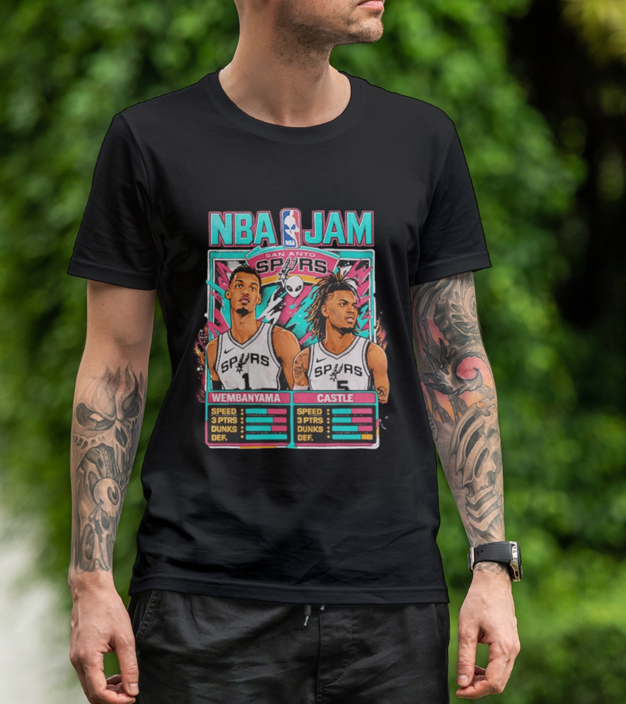 NBA Jam San Antonio Spurs Wembanyama Castle Roster Stats T-Shirt