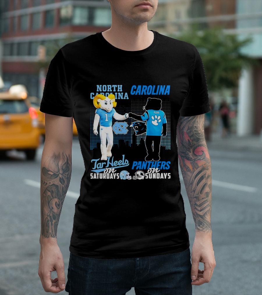 North Carolina Tar Heels Saturdays Carolina Panthers Sundays Skyline T-Shirt