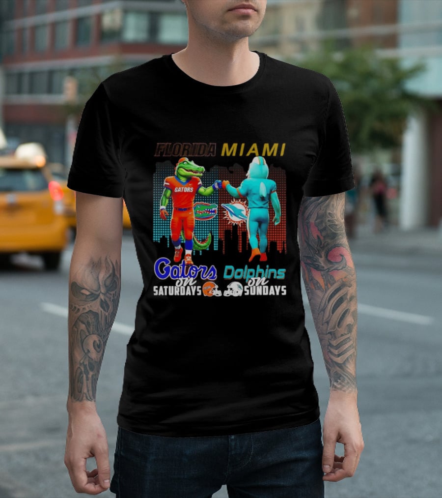 Florida Gators Saturdays Miami Dolphins Sundays Skyline Football Rivalry T-Shirt