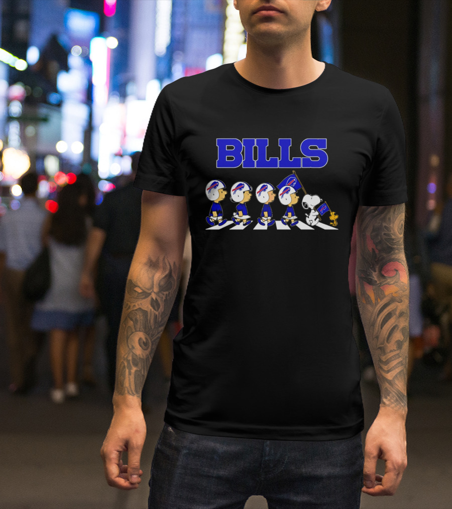 Peanuts Buffalo Bills Football Flag Abbey Road Walking T-Shirt