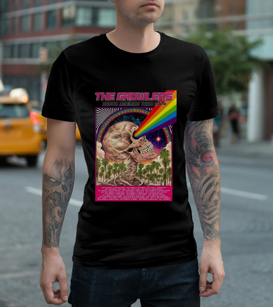 The Growlers North America Tour 2026 Psychedelic Skull With Rainbow Beam T-Shirt