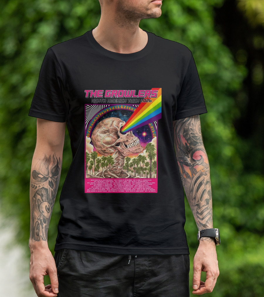 The Growlers North America Tour 2026 Psychedelic Skull With Rainbow Beam T-Shirt
