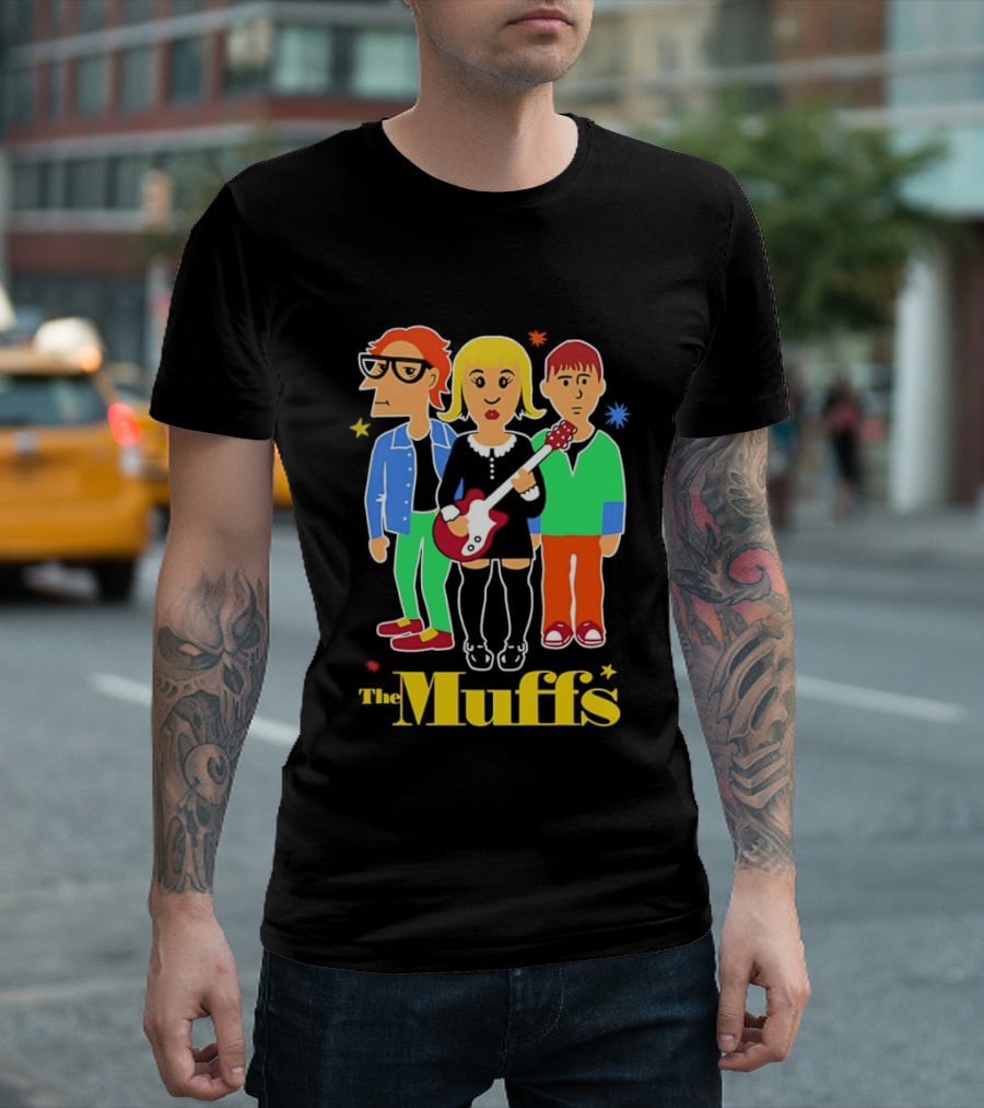 The Muffs Cartoon Characters Ronnie Kim And Roy Playing Guitar T-Shirt