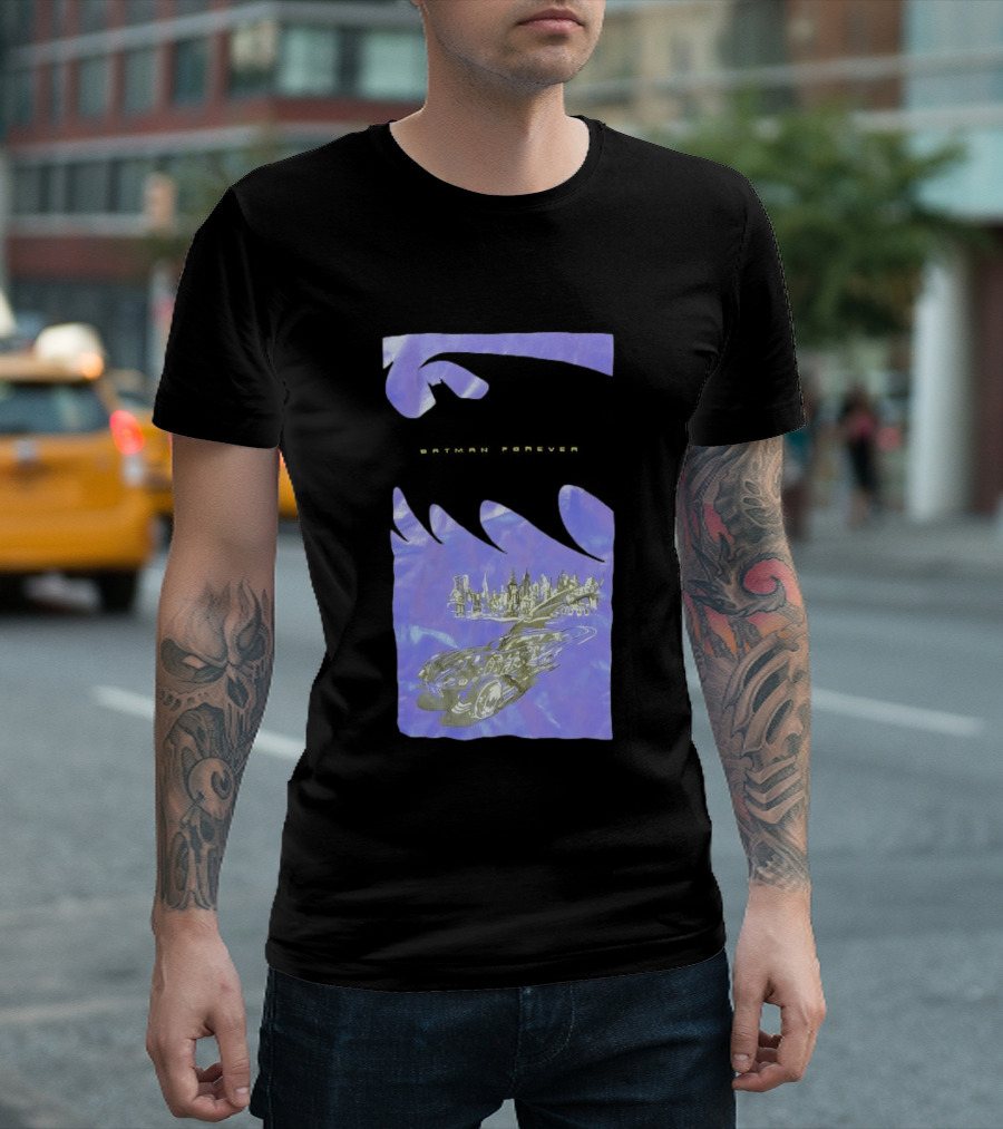 Photos Of A Batman Forever Gotham City Skyline Batmobile T-Shirt