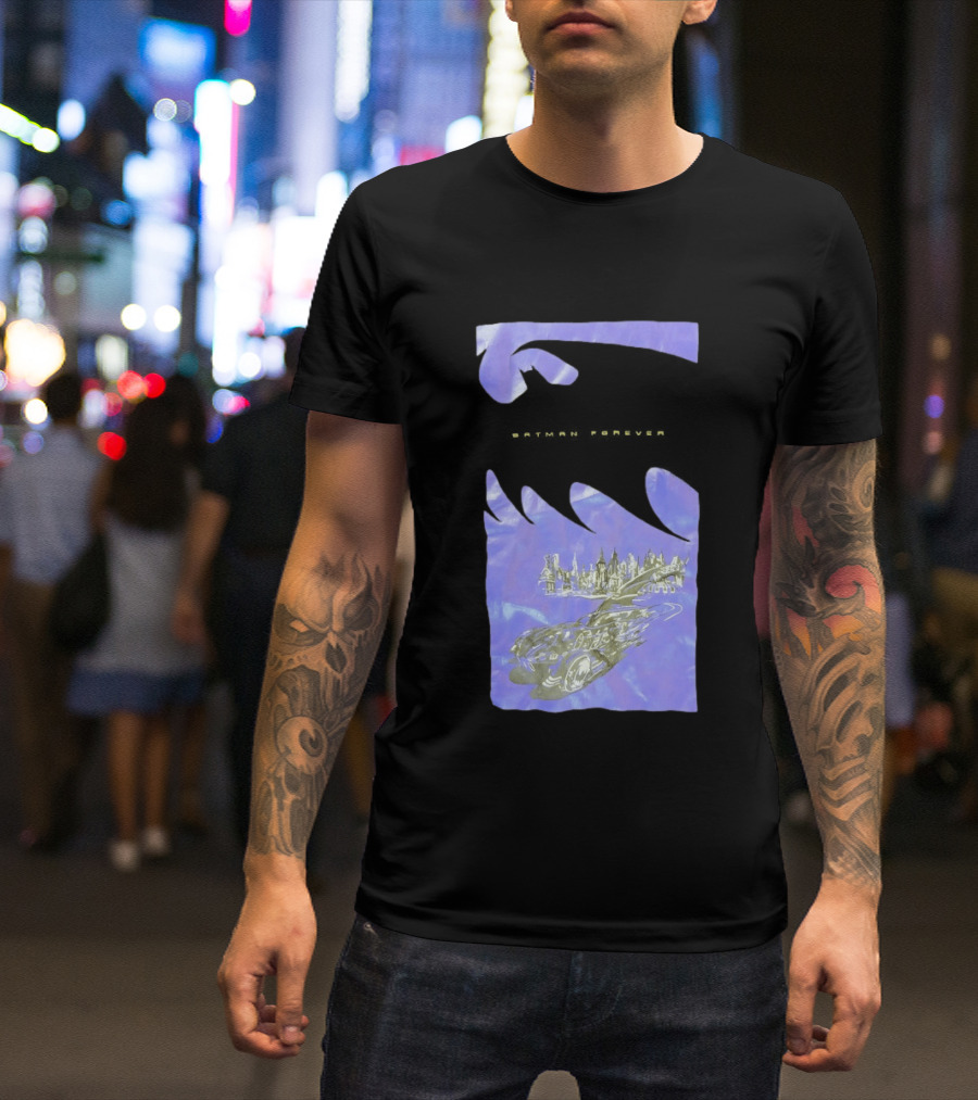 Photos Of A Batman Forever Gotham City Skyline Batmobile T-Shirt