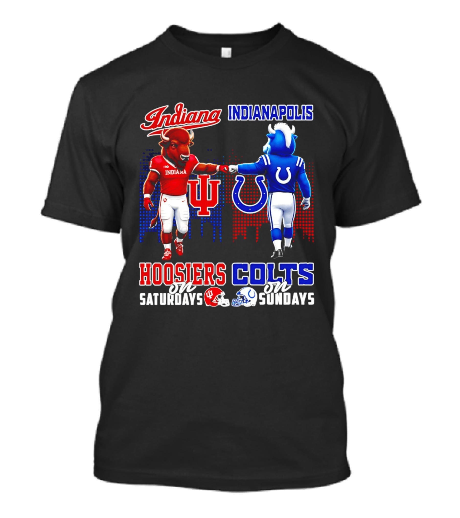 Indiana Hoosiers Saturdays Vs Indianapolis Colts Sundays Skyline Football T-Shirt