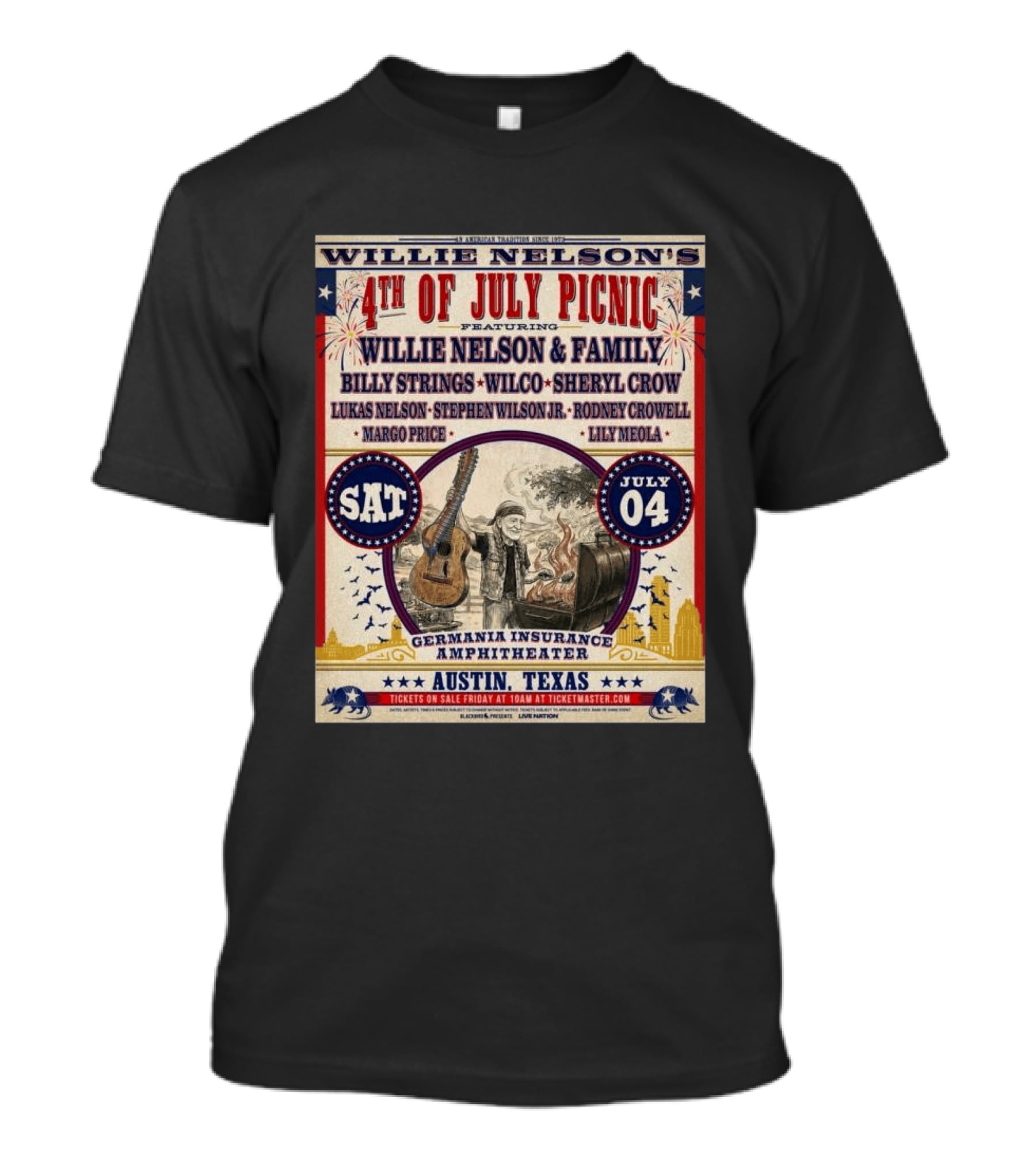 Willie Nelson's 4th Of July Picnic Willie Nelson & Family Billy Strings Wilco Sheryl Crow Austin Texas Germania Insurance Amphitheater July 4 2026 T-Shirt