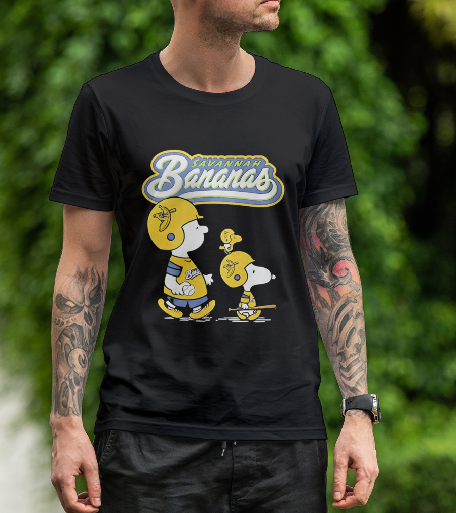 Savannah Bananas Snoopy Peanuts Baseball Player Helmet Bat T-Shirt
