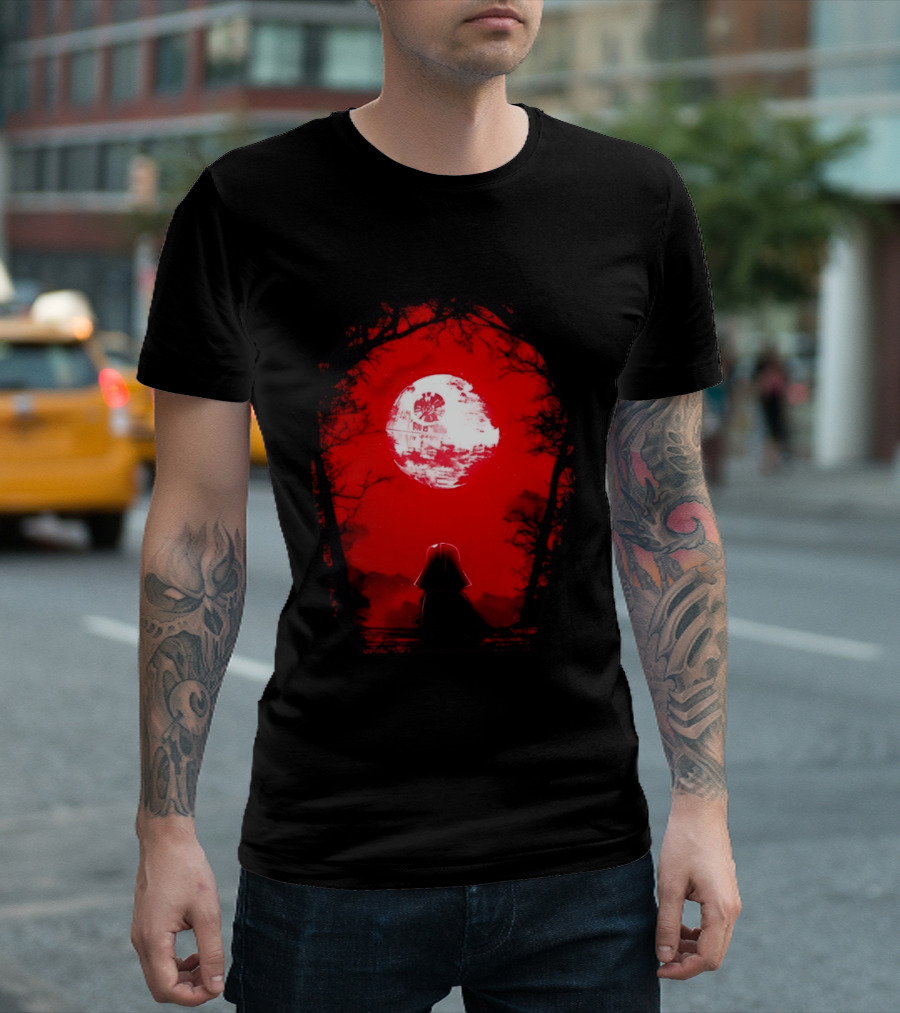 Darth Vader Blood Moon Dark Side Negative Forest Scene T-Shirt
