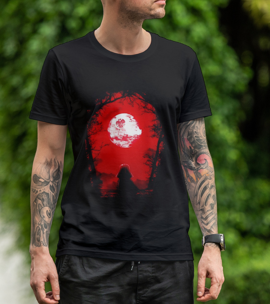 Darth Vader Blood Moon Dark Side Negative Forest Scene T-Shirt