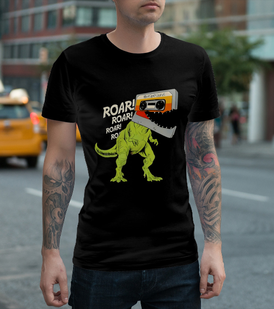 Mixtapesaurus Dinosaur Roar Mixtape Cassette Head T-Shirt