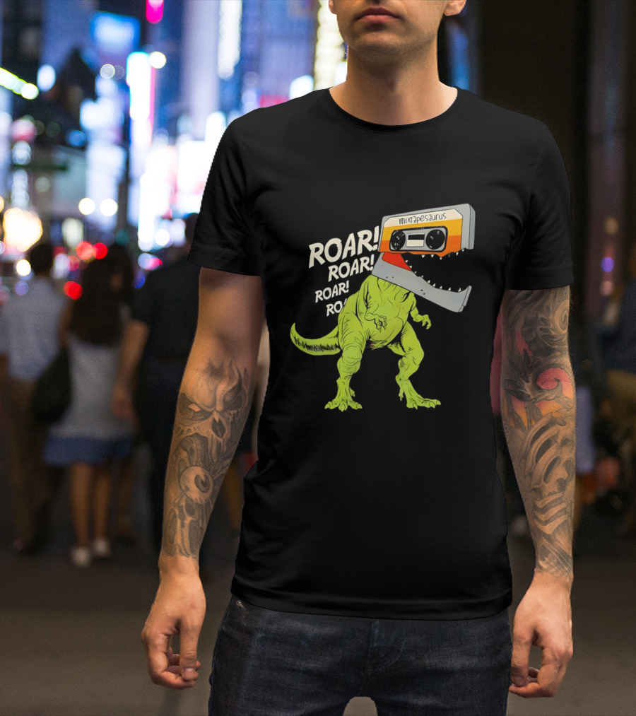 Mixtapesaurus Dinosaur Roar Mixtape Cassette Head T-Shirt