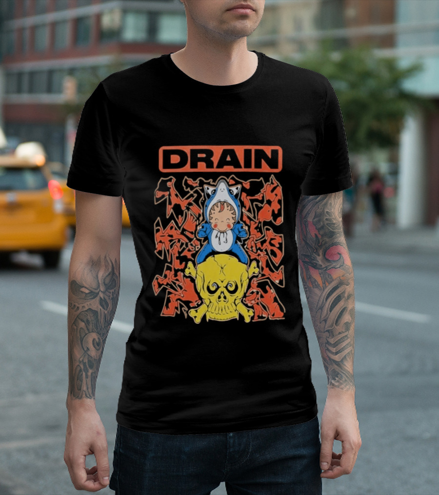 Drain Is Your Friend Tour 2026 Skull Shark Rider Skull T-Shirt