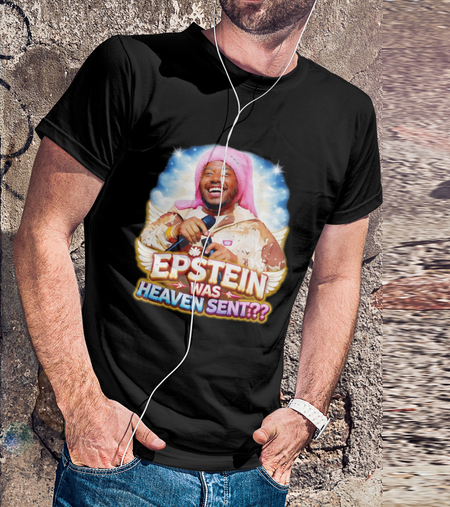 Epstein Was Heaven Sent Pink Hat Smiling Man With Microphone And Camouflage Jacket T-Shirt