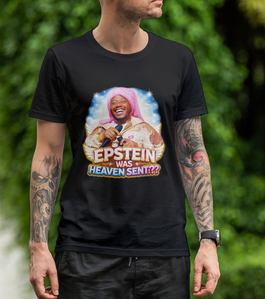 Epstein Was Heaven Sent Pink Hat Smiling Man With Microphone And Camouflage Jacket T-Shirt