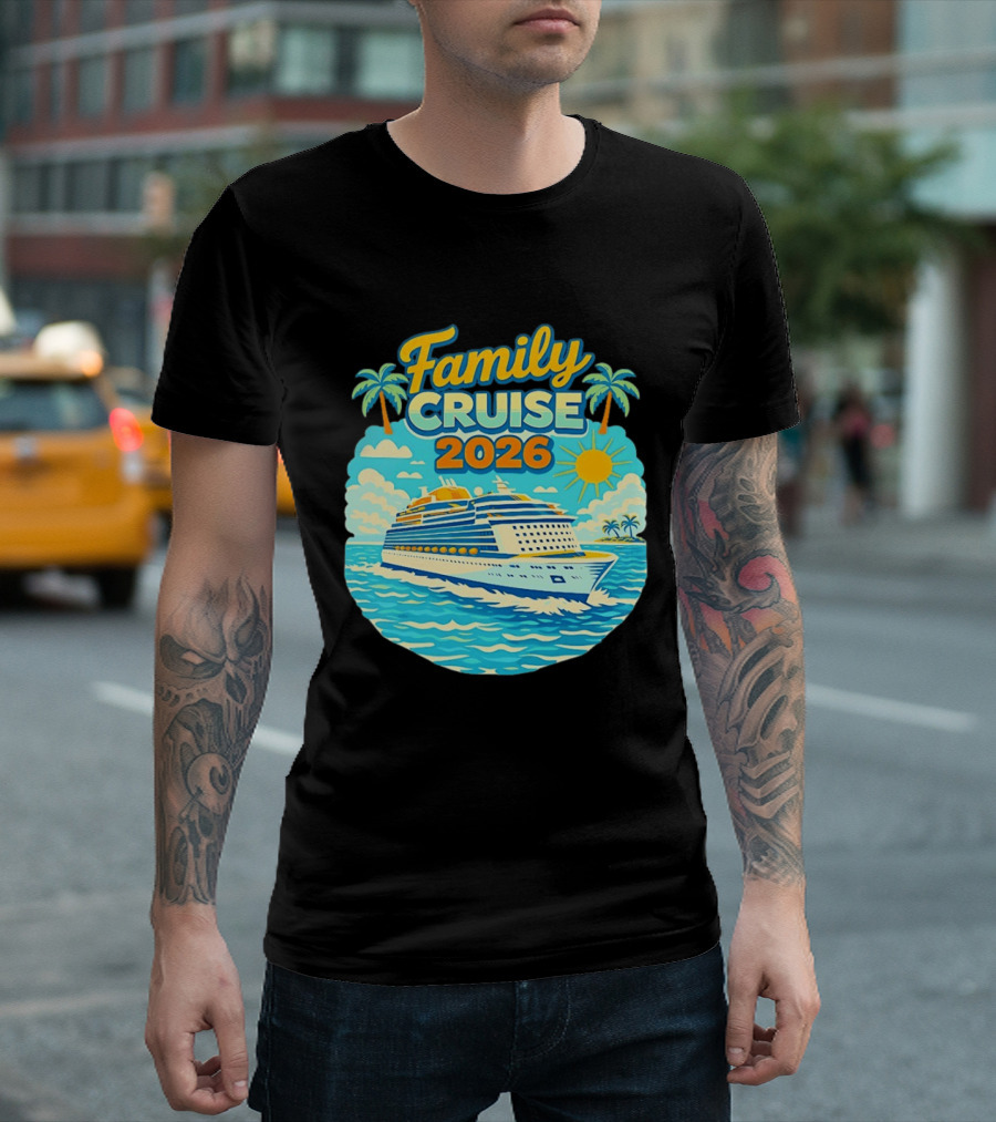 Family Cruise 2026 Vacation Matching Travel Trip Ship Ocean Palm Trees Sun T-Shirt