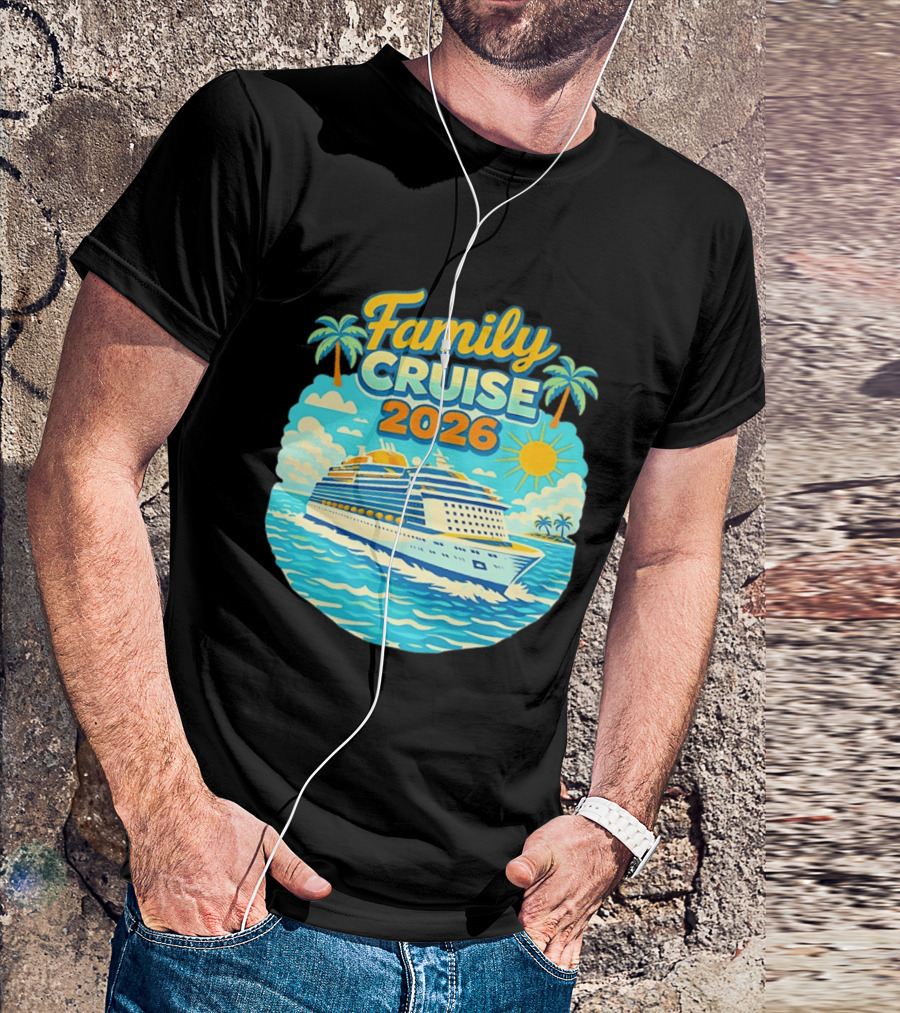 Family Cruise 2026 Vacation Matching Travel Trip Ship Ocean Palm Trees Sun T-Shirt