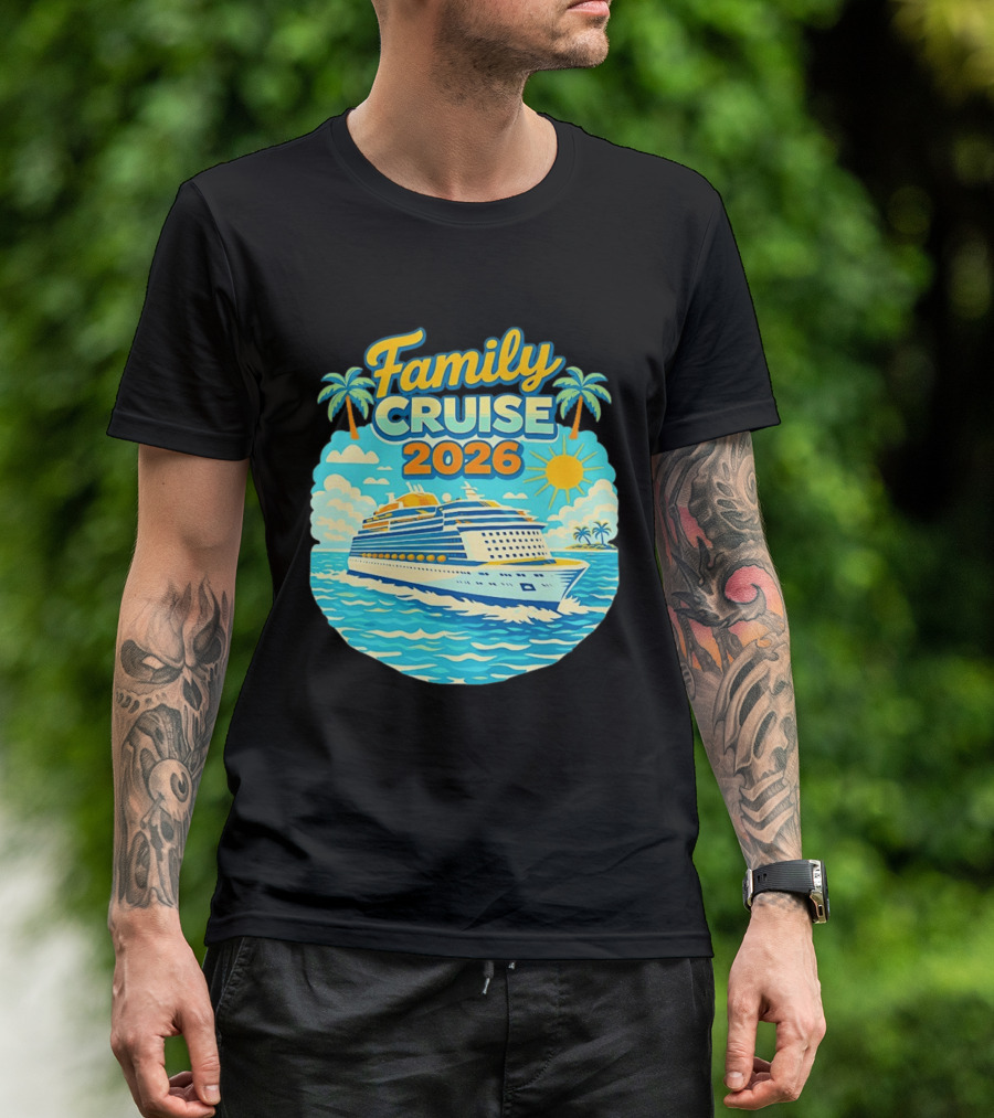 Family Cruise 2026 Vacation Matching Travel Trip Ship Ocean Palm Trees Sun T-Shirt
