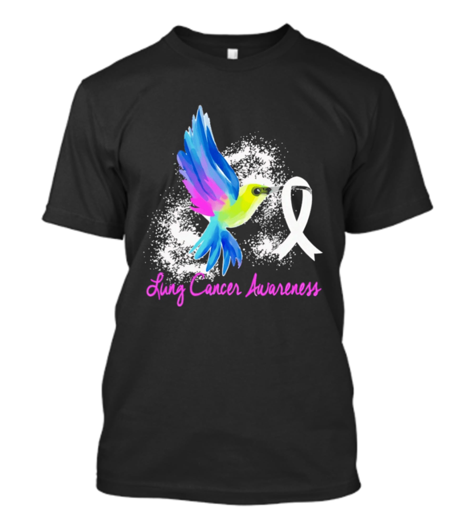 Lung Cancer Awareness Hummingbird With White Ribbon T-Shirt