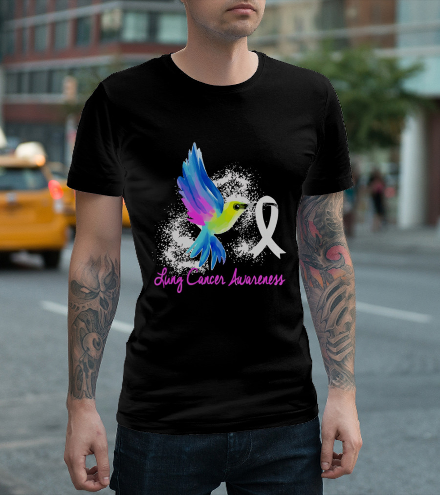 Lung Cancer Awareness Hummingbird With White Ribbon T-Shirt
