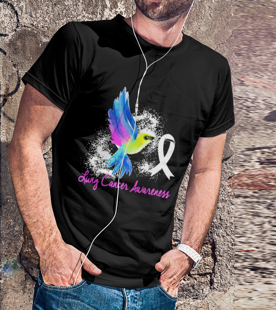 Lung Cancer Awareness Hummingbird With White Ribbon T-Shirt