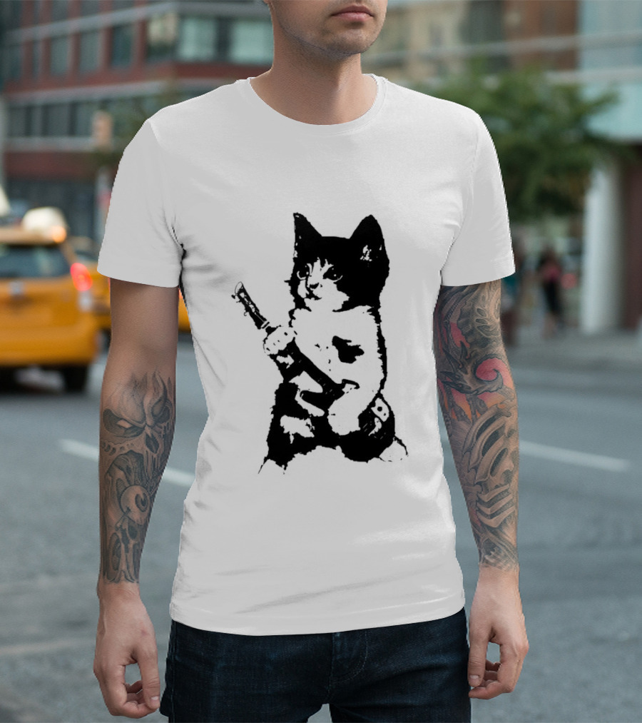 Rockstar Kitten Cat Playing Guitar Feline Musician T-Shirt