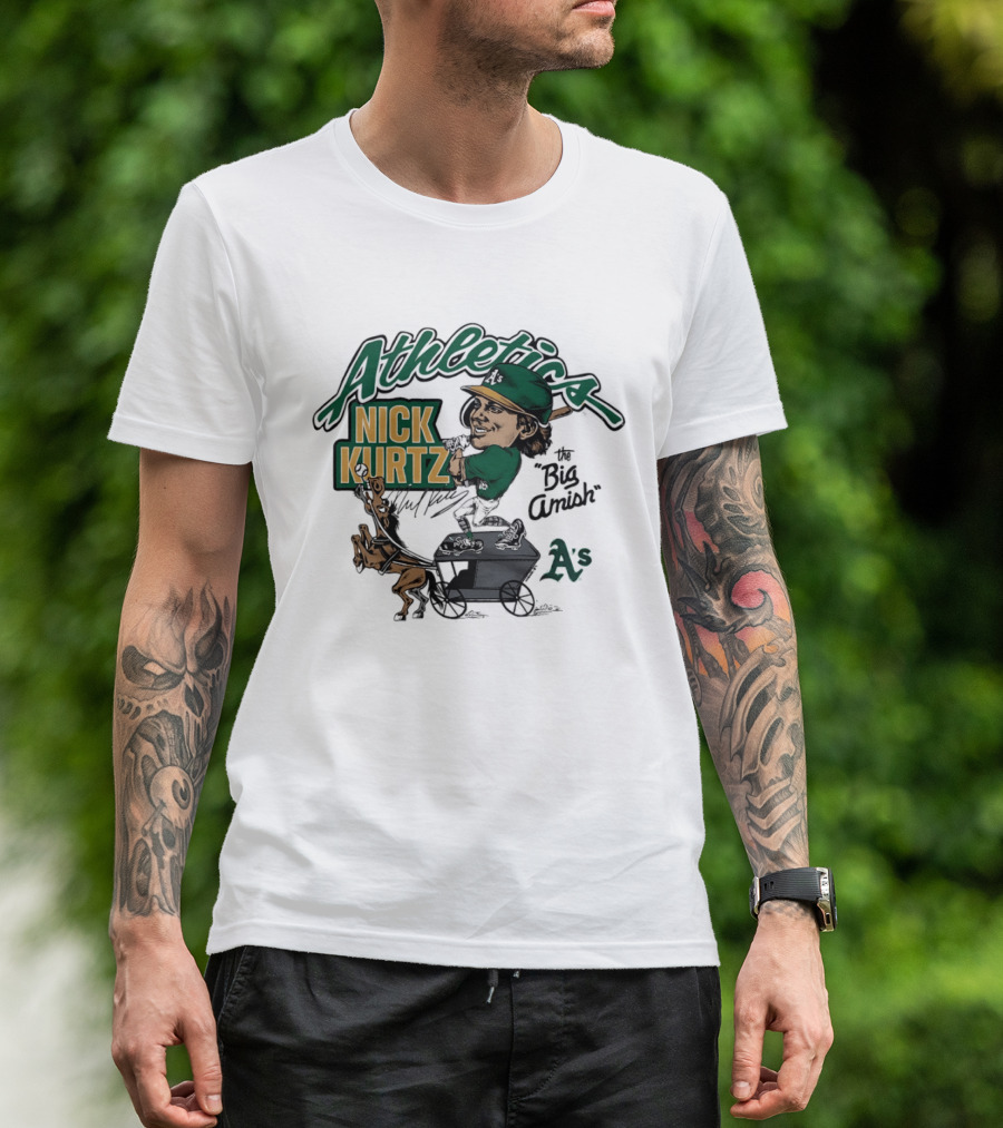 Nick Kurtz 16 Athletics Baseball The Big Amish Cartoon AS T-Shirt