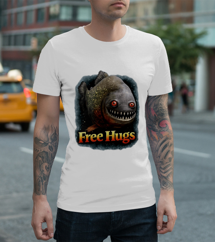 Piranha Free Hugs Creepy Fish Joke T-Shirt