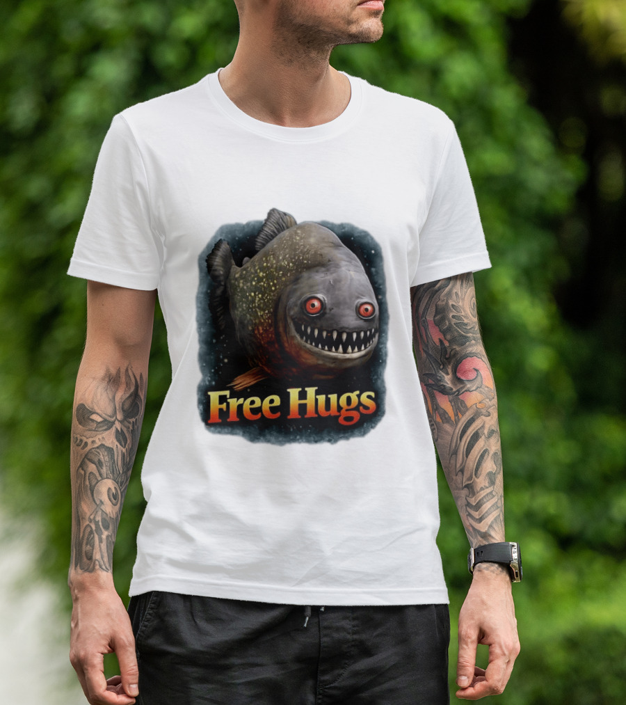 Piranha Free Hugs Creepy Fish Joke T-Shirt