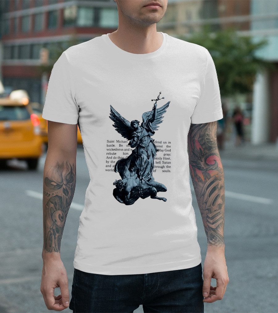 Saint Michael Overcoming Satan With Sword And Wings T-Shirt