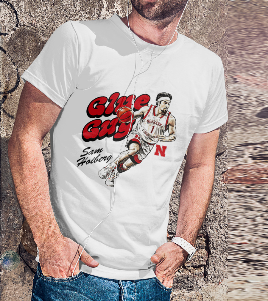 Nebraska Cornhuskers Glue Guy Sam Hoiberg Cartoon Basketball Player T-Shirt