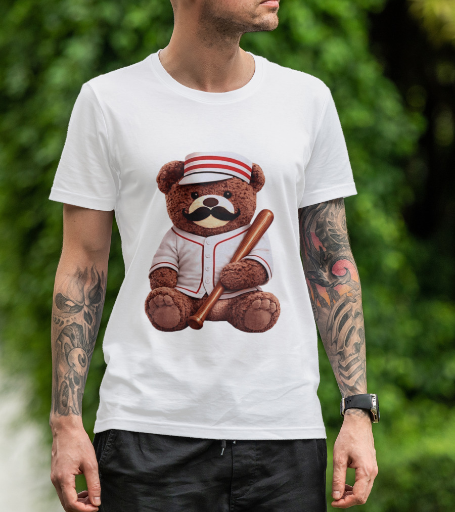 Teddy Bear Baseball Player With Bat And Jeyser Striped Uniform T-Shirt
