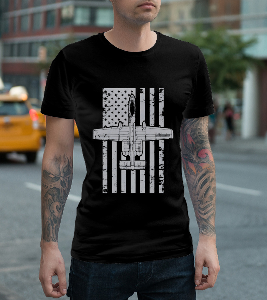 A 10 Warthog American Flag Distressed T-Shirt