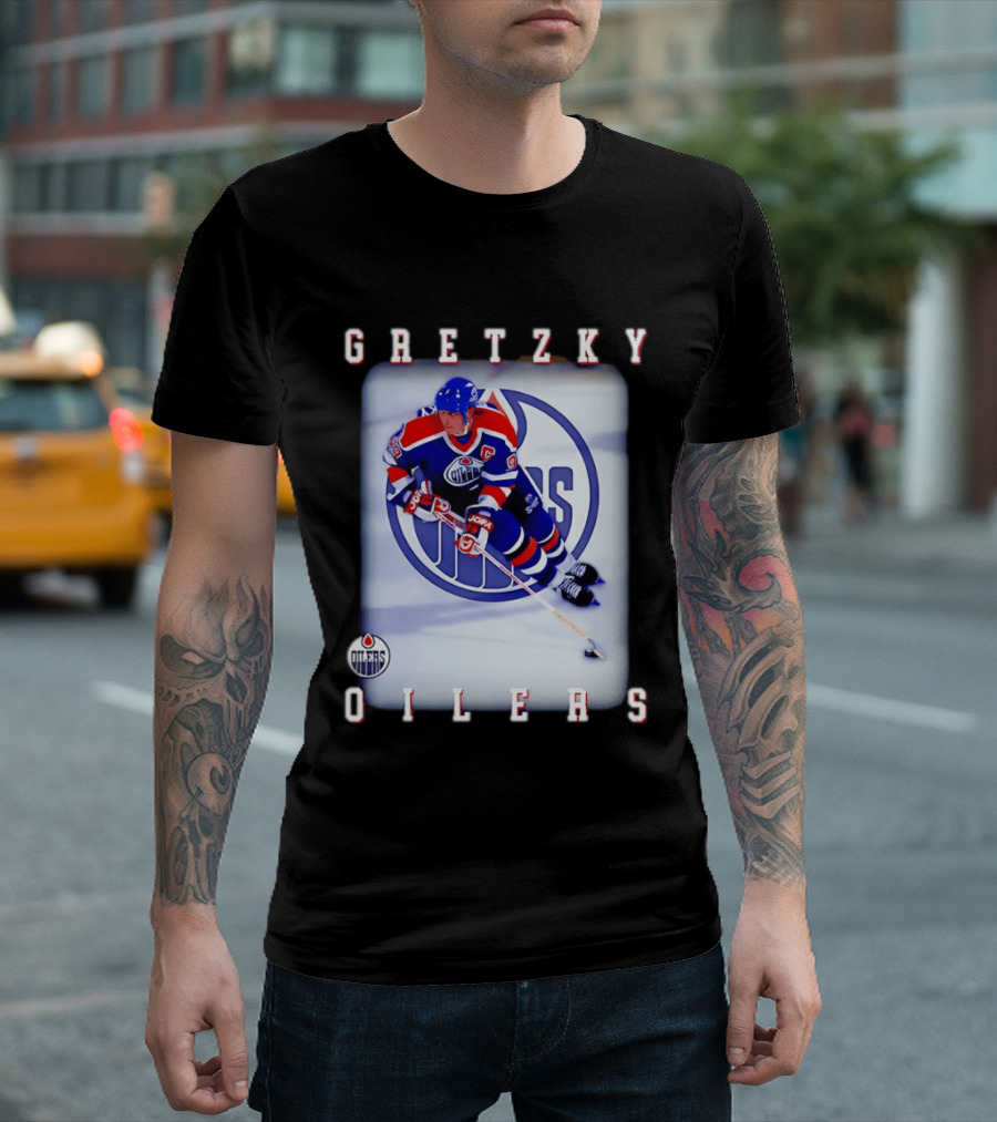 Wayne Gretzky Edmonton Oilers Iconic NHL Legend Action Shot T-Shirt