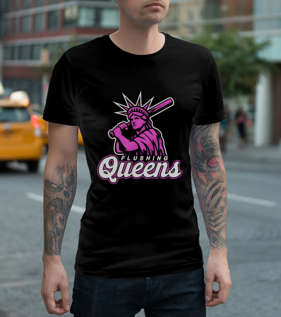 Flushing Queens Statue Of Liberty Baseball Bat Icon Mets T-Shirt