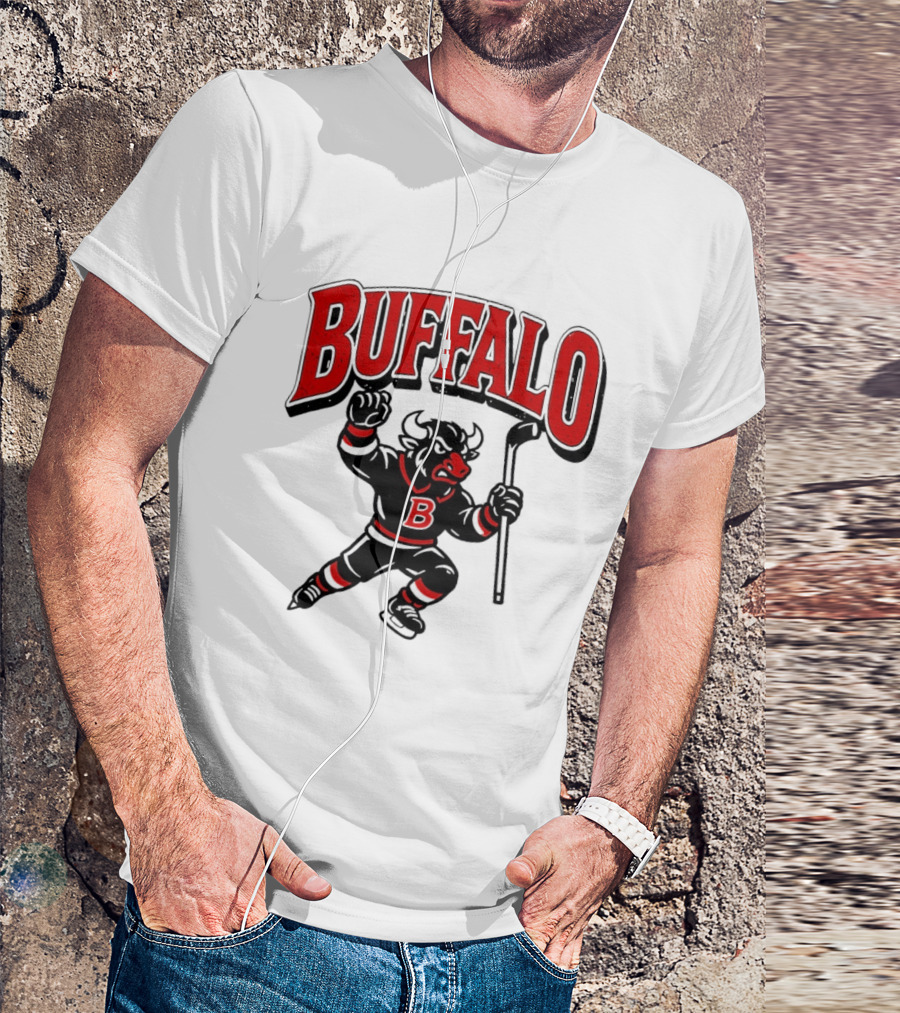 Buffalo Sabres Hockey Bull Holding Stick Retro Sports Team T-Shirt