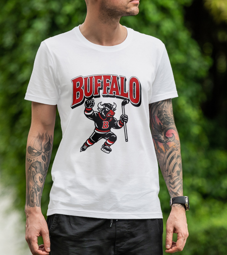 Buffalo Sabres Hockey Bull Holding Stick Retro Sports Team T-Shirt