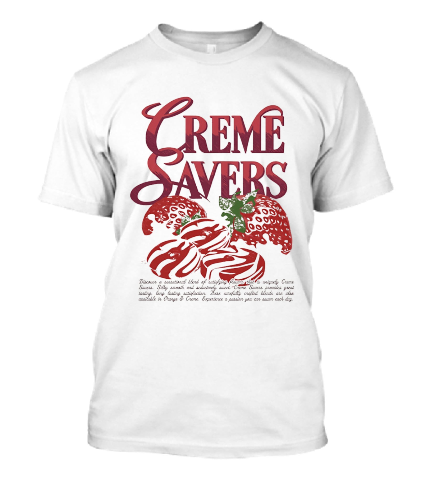 Creme Savers Strawberry Swirl Candy Logo With Strawberries T-Shirt