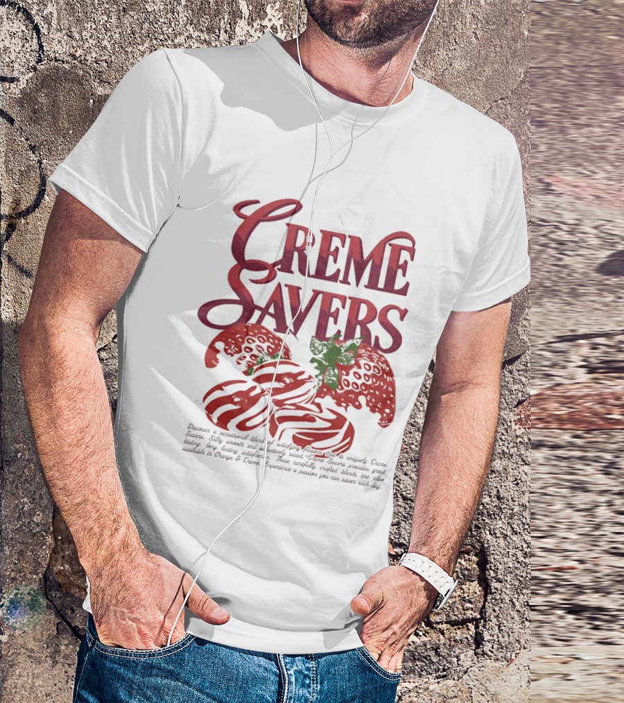 Creme Savers Strawberry Swirl Candy Logo With Strawberries T-Shirt