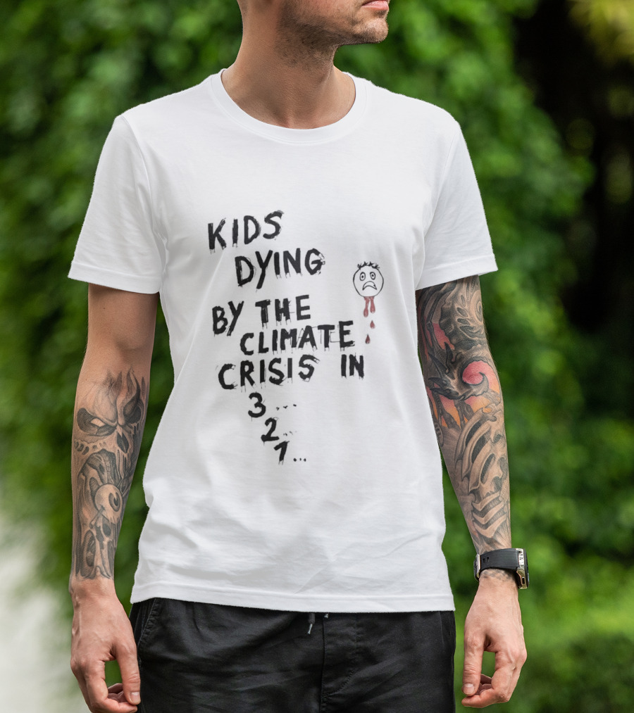 Kids Dying By The Climate Crisis In 3 2 1 Red Paintbrush Drawing T-Shirt