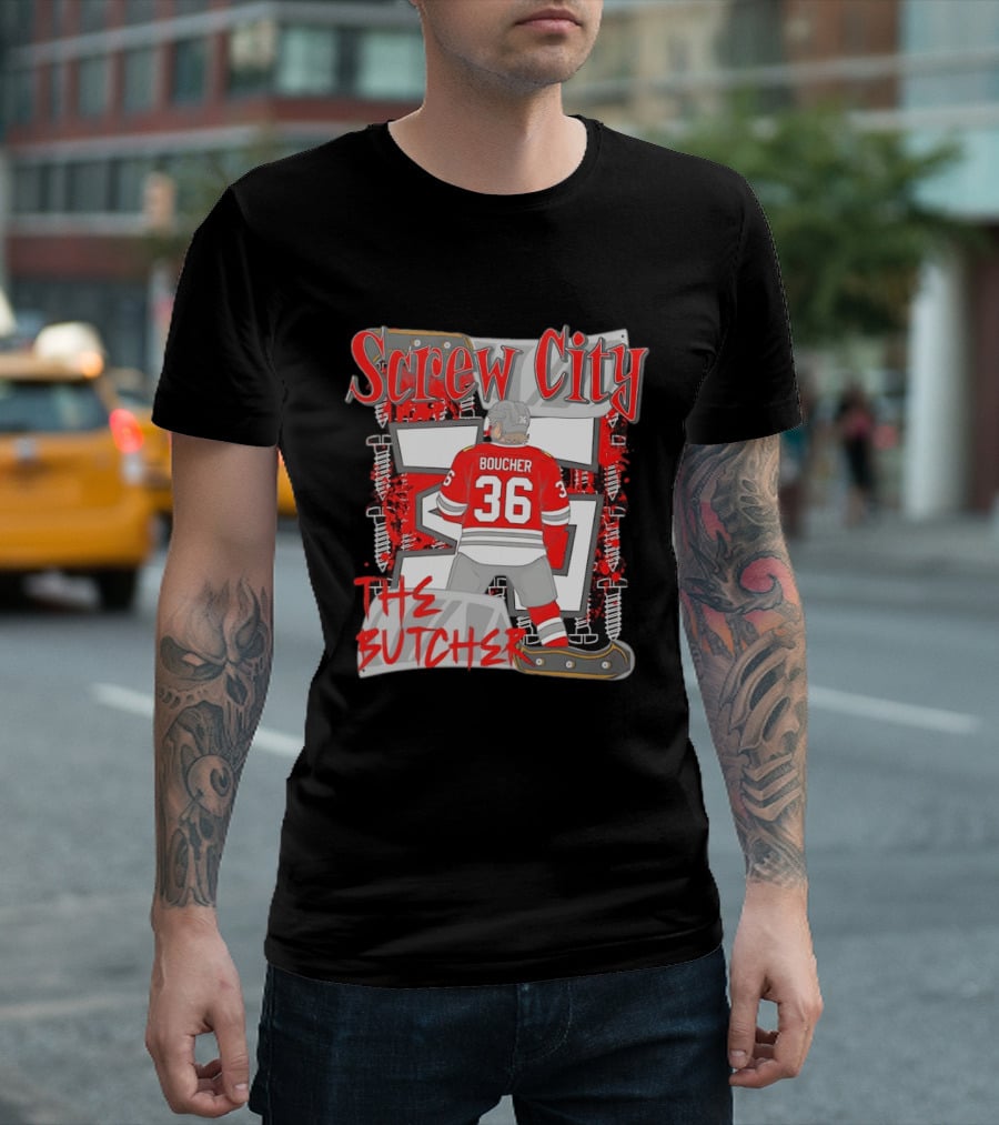 Screw City Boucher 36 The Butcher Rockford IceHogs Hockey T-Shirt