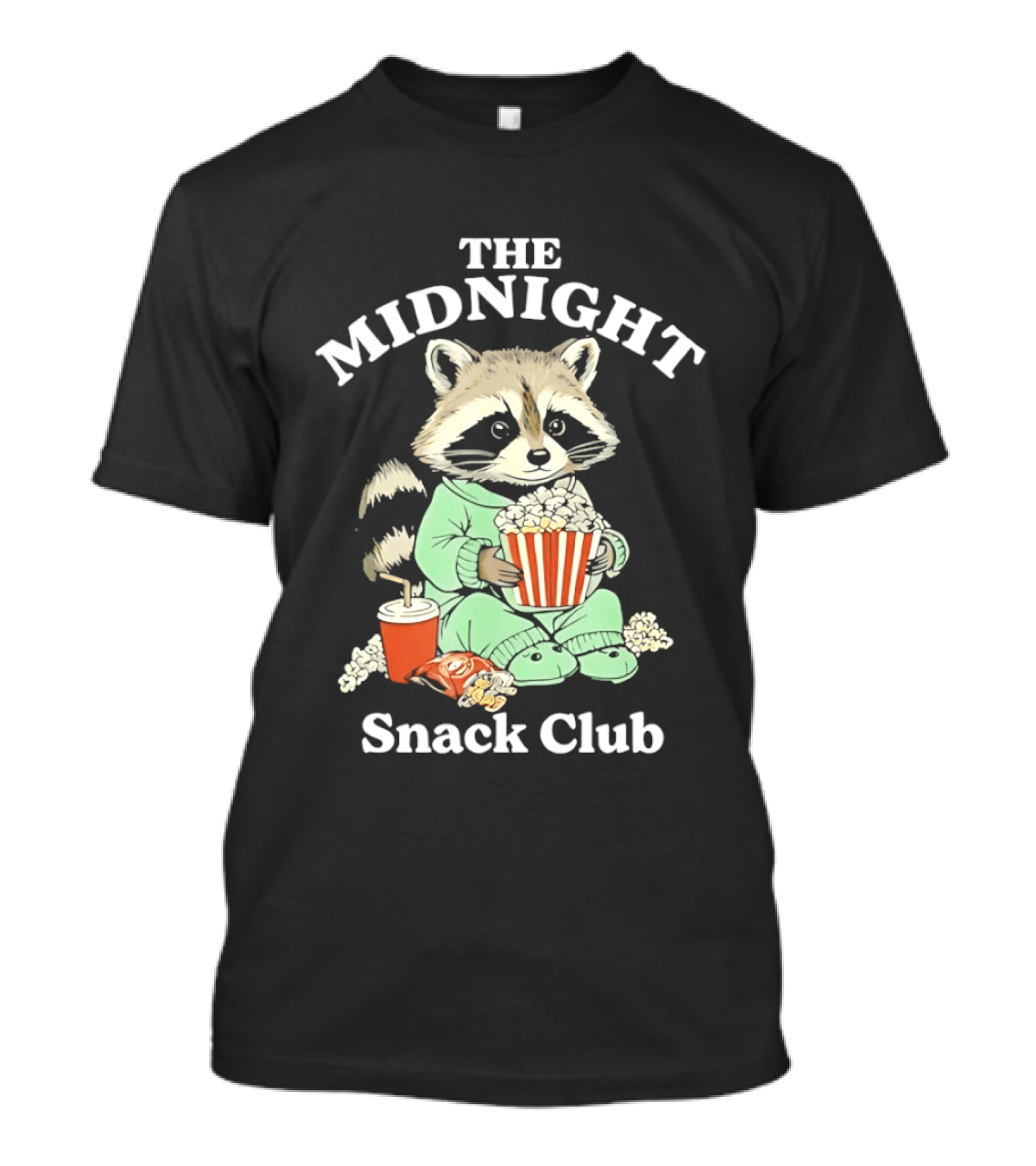 The Midnight Snack Club Raccoon Eating Butter Popcorn Pajamas T-Shirt